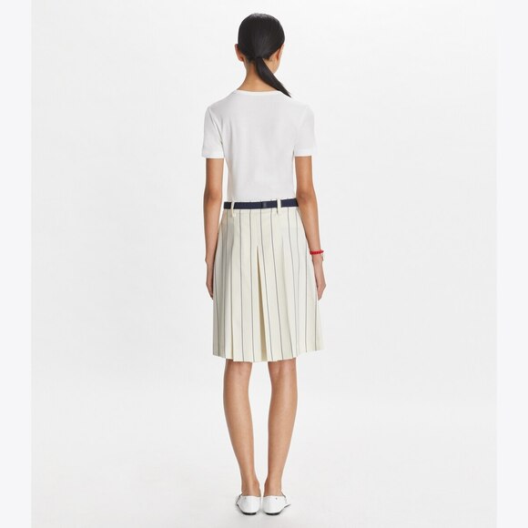 Tory Burch Wool Performance Pleated Golf Mini Skirt New Ivory Light Stripe 2 - Picture 3 of 8